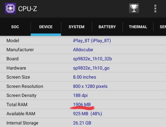 Alldocube iPlay8T 12 RAM容量2GB