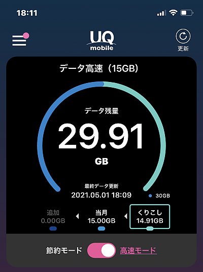 UQモバイル データ残量